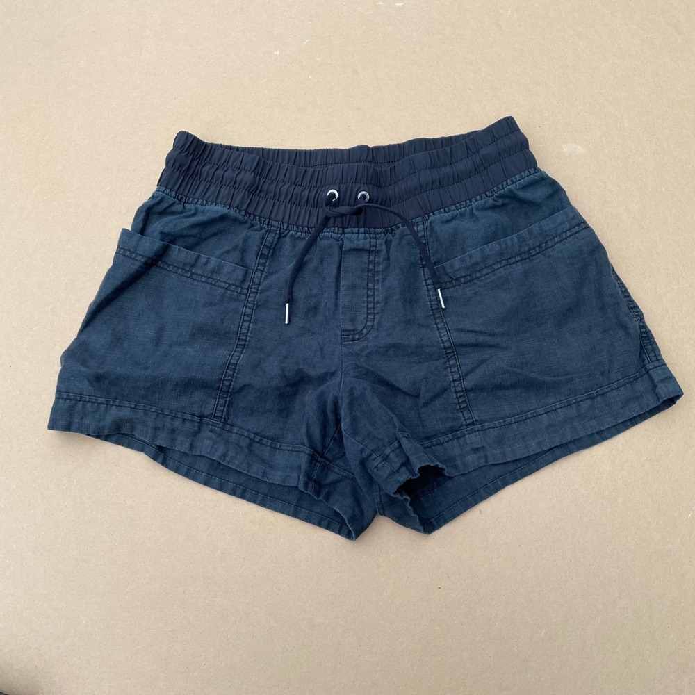 Athleta Linen Shorts Women 10 Black Casual Beach Drawstring Elastic Waistband